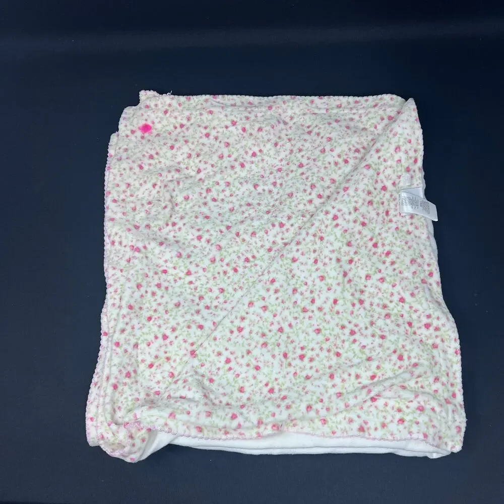 Little‎ Me Floral Blanket Reversible Velour Bow White Pink Receiving Lovey Throw